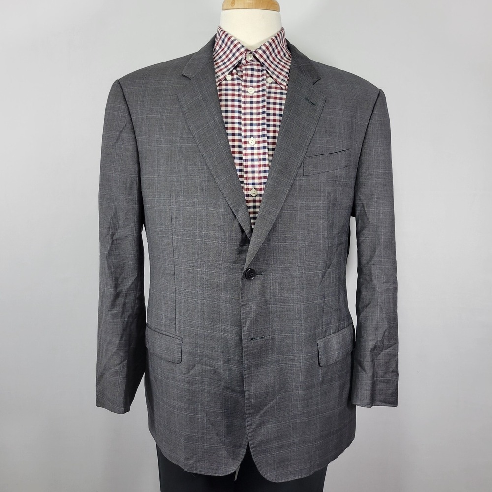 Emporio Armani Men's Sport‎ Coat Two Button Gray Plaid Super 150s G LINE Sz 48R